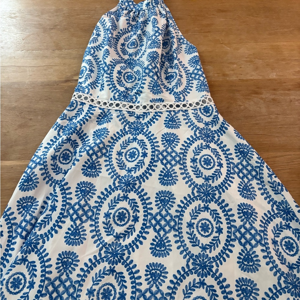 Cupshe Blue and White halter Midi Dress